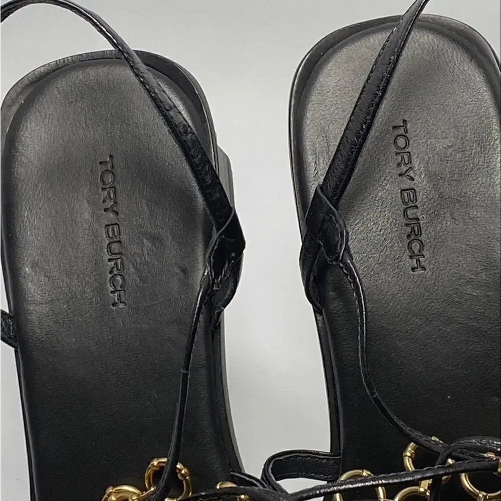 Tory Burch Multi-Logo Leather Lace-Up Sandals size 9